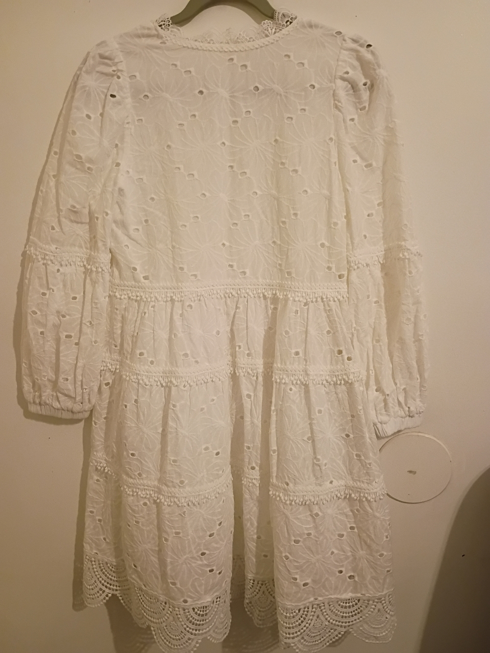 Like Love Women's White Eyelet Mini Baby Doll Dress with Embroidered Trim Sz S - Picture 2 of 10